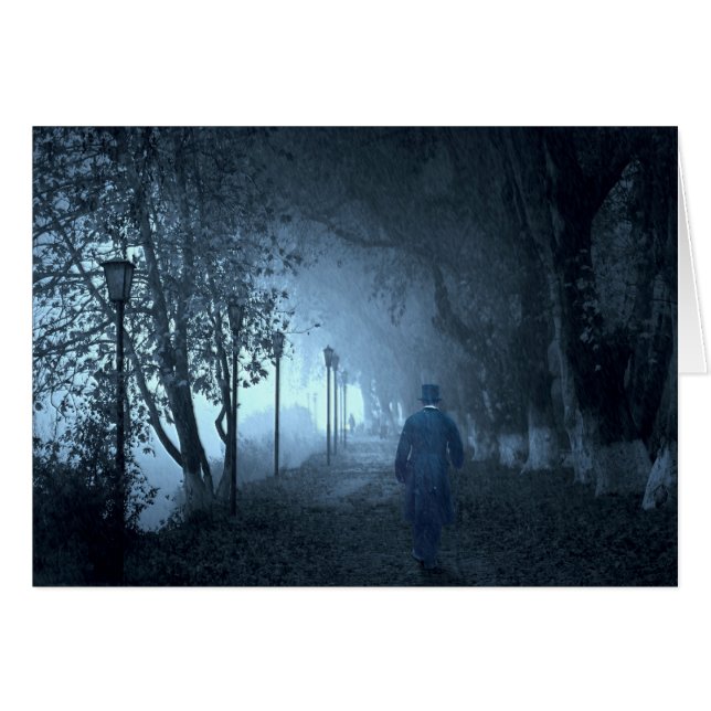 Extraño en el parque en niebla nocturna (Anverso (Horizontal))
