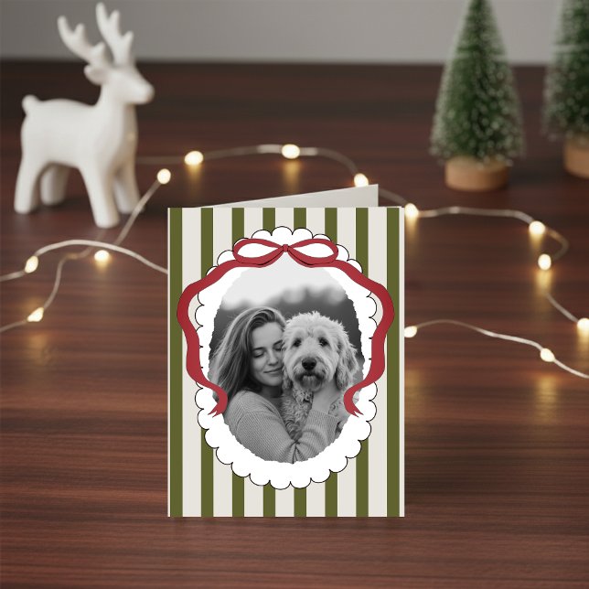Extraño Mascota Navidades Bow Foto Tarjeta doblada (Send holiday greetings with a personalized touch! )
