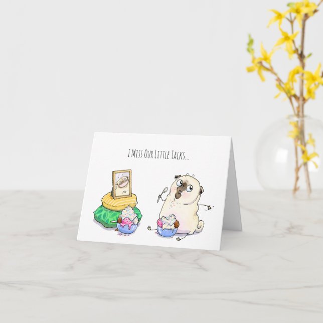 Extraño nuestra tarjeta de pug Little Talks (flor amarilla)