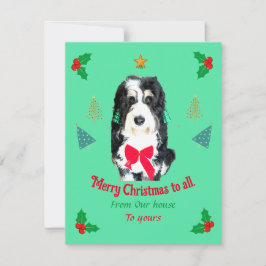 Extraño perrito Bernedoodle Navidad tarjeta de vac