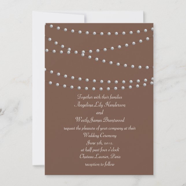 Extraños de perlas en la invitación a la boda marr (Anverso)