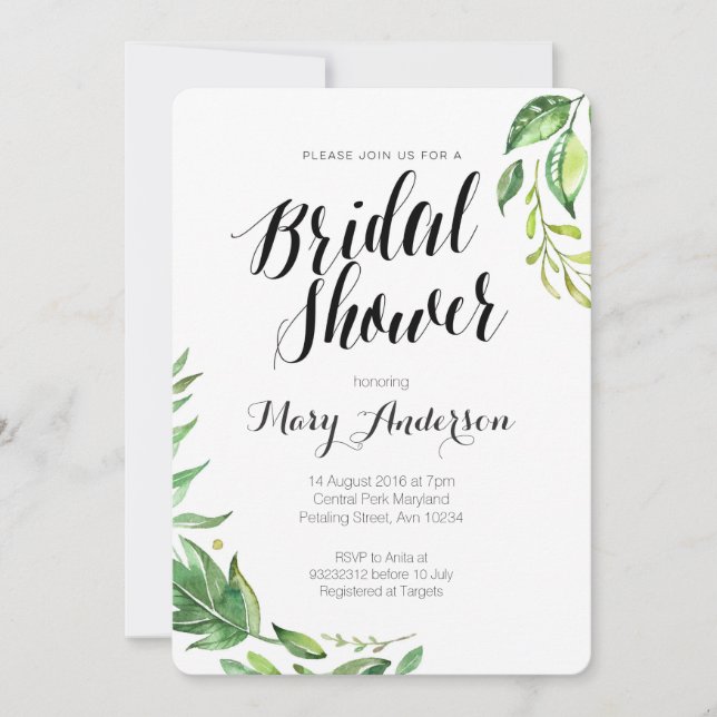 Extraordinaria invitación a la ducha de novia botá (Anverso)