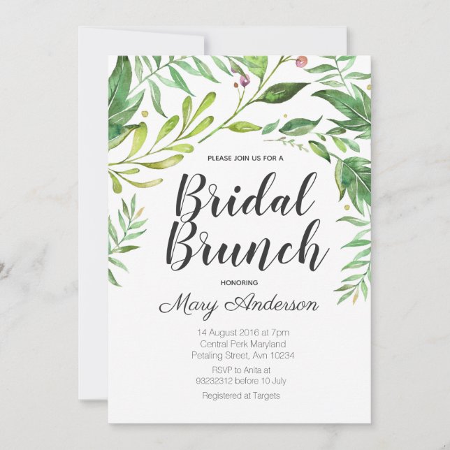 Extraordinaria invitación a la ducha de novia botá (Anverso)