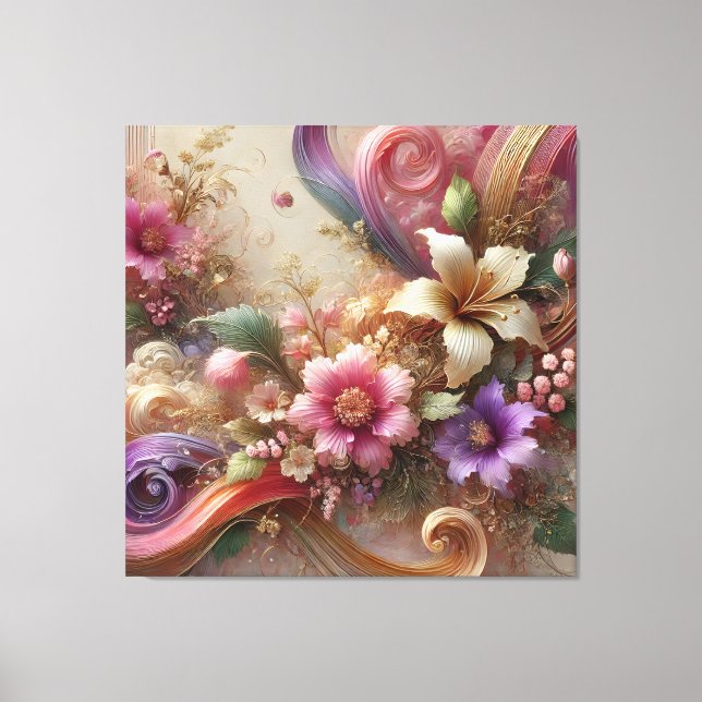 Extravagancia floral vibrante en lienzo (Anverso)