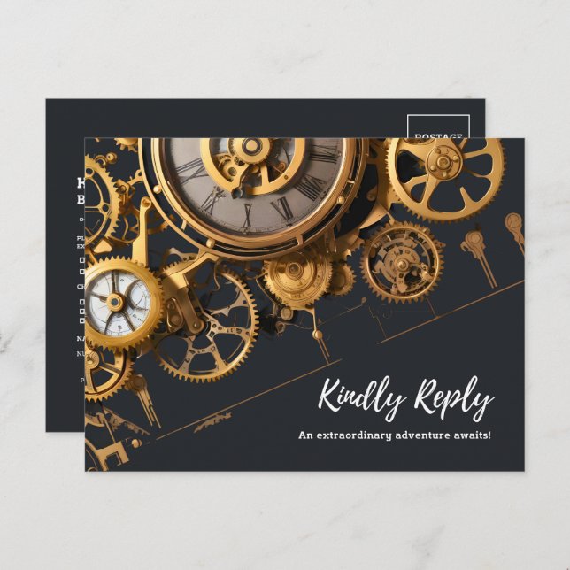 Extravagancia Steampunk Invitación RSVP de relojer (Anverso / Reverso)