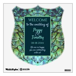 Extravagante Aqua Peacock Feathers Escudo Boda