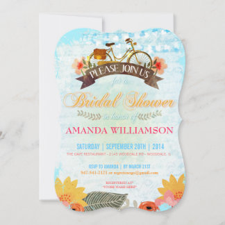 Extravagante invitación a ducha de novia en bicicl