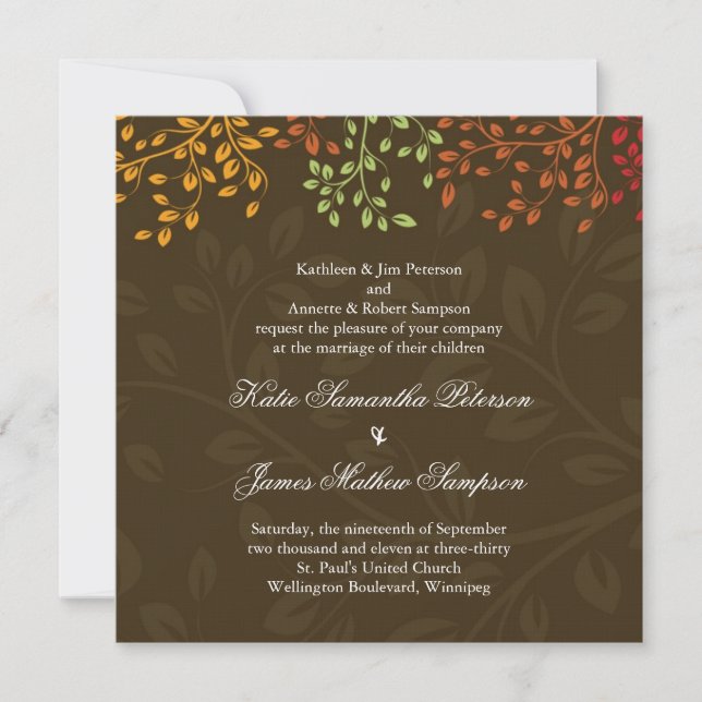 Extravagante invitación a la boda de otoño (Anverso)