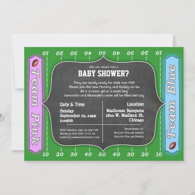 Extravagante invitación de Baby Shower al fútbol (Anverso)