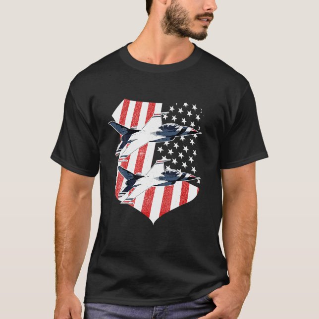 F 16 Camiseta Con Bandera Jet American (Anverso)