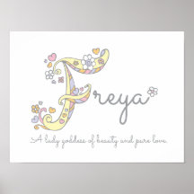 F arte en monograma Freya nombre chicas significa