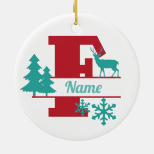 F Monograma Navidades iniciales Ornamento de árbol