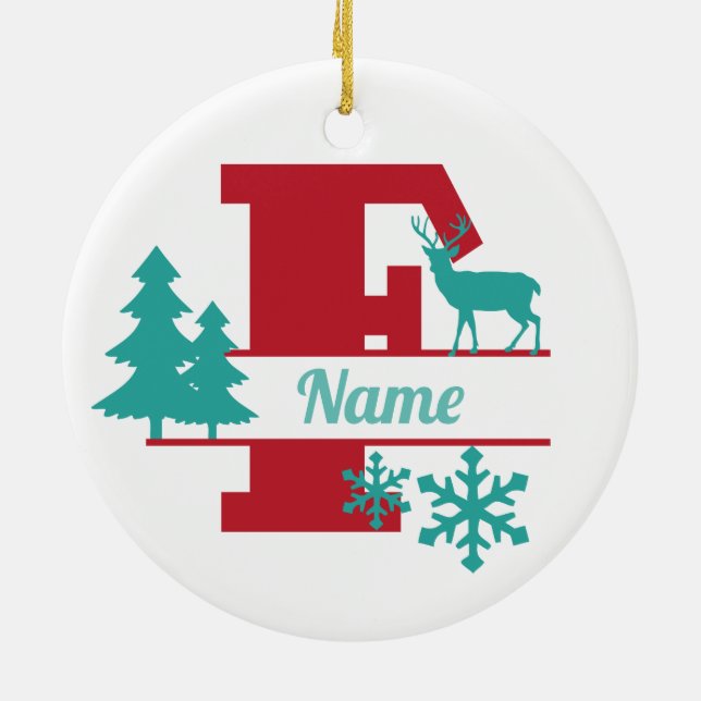 F Monograma Navidades iniciales Ornamento de árbol (Atrás)