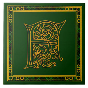 F Monograma "Oro irlandés en verde" Baldosas cerám