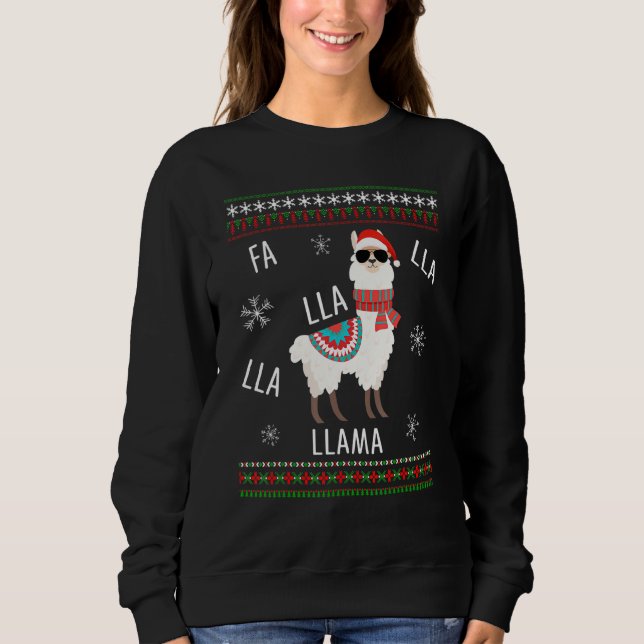 Fa La La Cute Llama Navidades feos suéter Chica (Anverso)