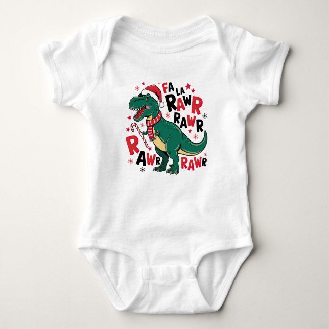 Fa La La dinosaur Navidad lindo camisa de bebé (Anverso)