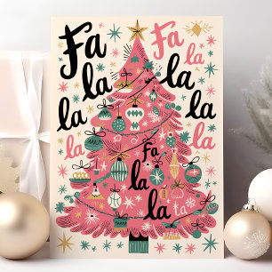 Fa La La La árbol de Navidad retro rosa