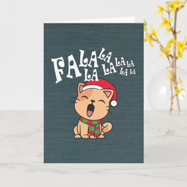 Fa La La La La La Navidad Gato Canto Tarjeta de Sa (flor amarilla)