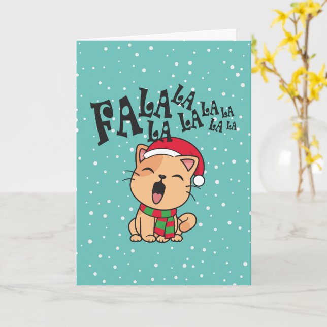 Fa La La La La La Navidad Gato Canto Tarjeta de Sa (flor amarilla)