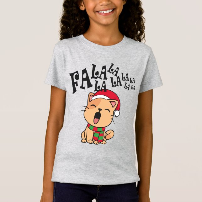 Fa La La La La Navidades Gato Cantando Camiseta Je (Anverso)