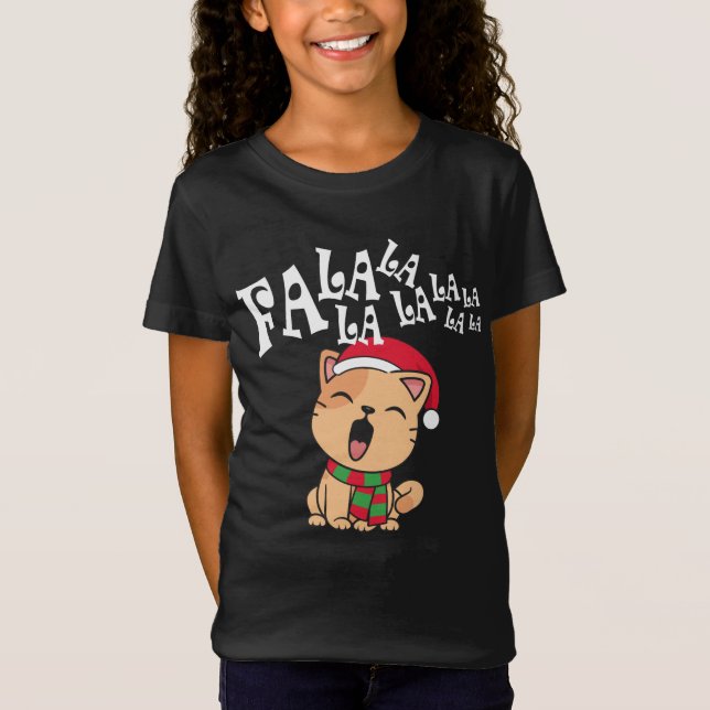 Fa La La La La Navidades Gato Cantando Camiseta Je (Anverso)
