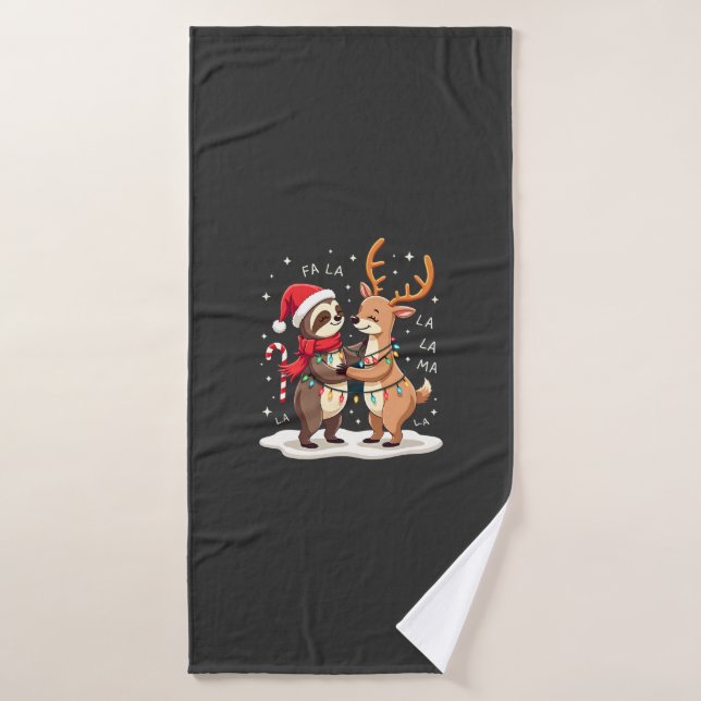 Fa La La Llama Luces de Navidad Perezoso Montado L (Toalla de baño)