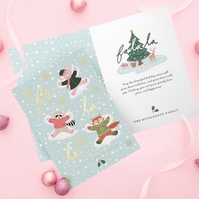 Fa La La Snow Angel Woodland Animales Fun Winter (Fa La La Snow Angel Woodland Animals Fun Winter Foil Greeting Card)