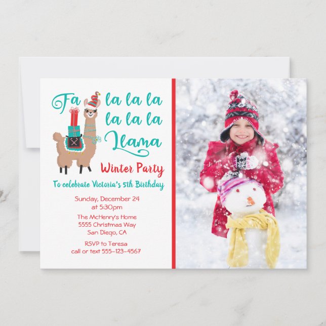 Fa la Llama fiesta de tarjetas de fotos navideñas  (Anverso)