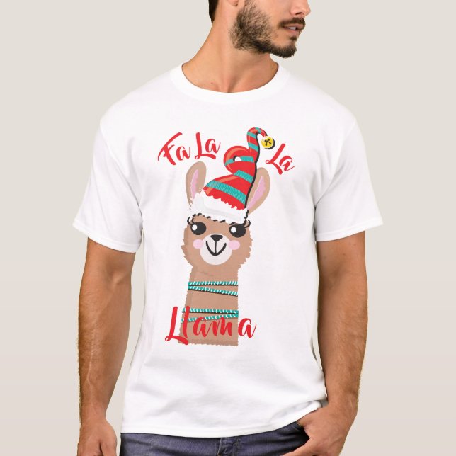 Fa la llama navidades feos suéter camiseta (Anverso)