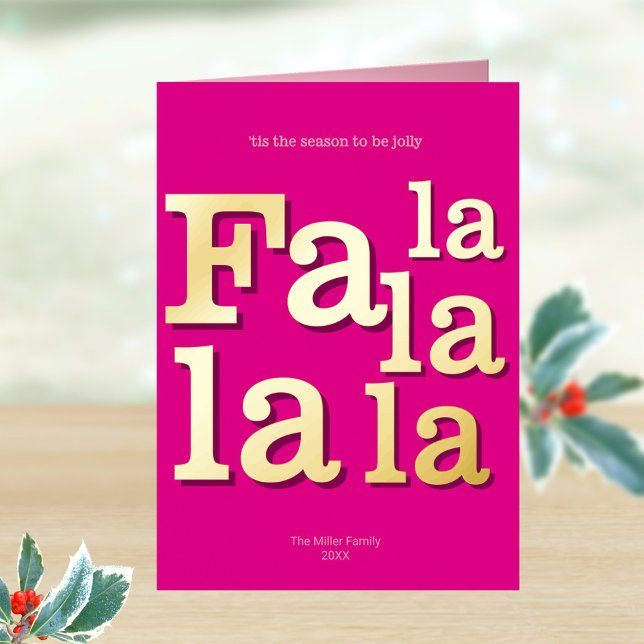 Fa moderna La Moda Rosa Rosa Simple Mínima Oro (Real gold foil printing gives these modern typography folded Christmas cards a touch of elegance)