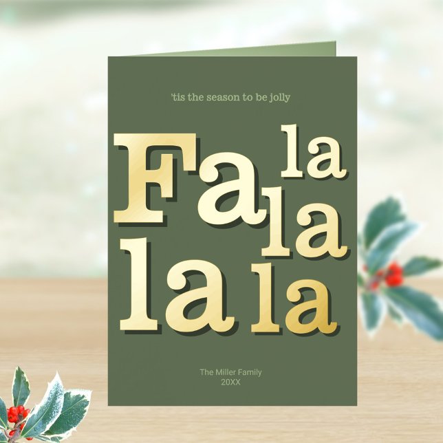 Fa moderna La verde Moda mínima simple oro (Custom folded Christmas cards in sage green with real gold foil printing)