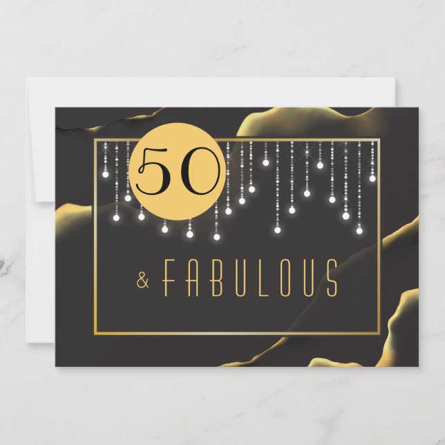 Fab 50 cumpleaños Invitación dorada negra (Anverso)