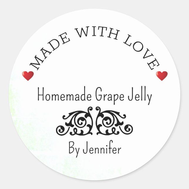 Fabricado a mano con amor Etiqueta de mermelada Co (Anverso)