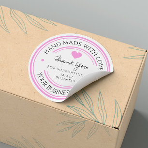 fabricado a mano con amor gracias pegatina rosa