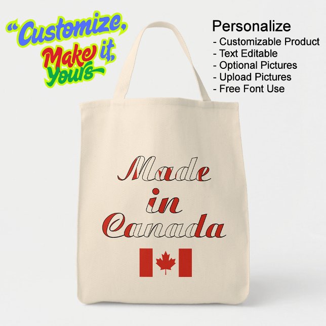 Fabricado en Canadá: Bolsa de Tote Beige Natural (Made in Canada Natural Beige Grocery Tote Bag - Personalize, Customizable & Text Editable.)