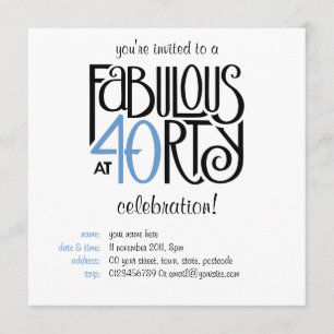 Fabulosa invitación de cumpleaños azul negro 40
