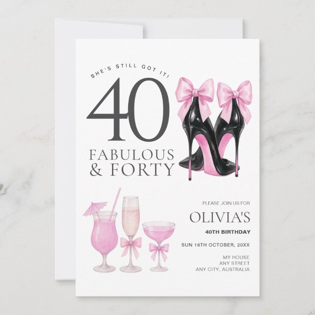Fabulosa Invitación de cumpleaños de 40 tacones al (Anverso)