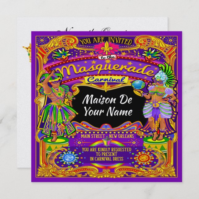 FABULOSA Mascarada Invitación al Carnaval de Mardi (Anverso / Reverso)