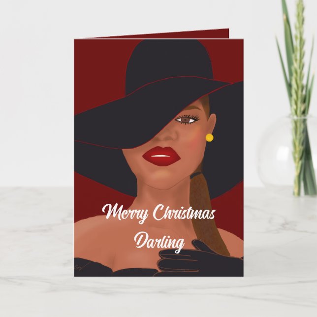 Fabulosa tarjeta de Navidad Black Woman Merry (Anverso)