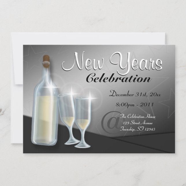 Fabulosas invitaciones de champagne para Año Nuevo (Anverso)