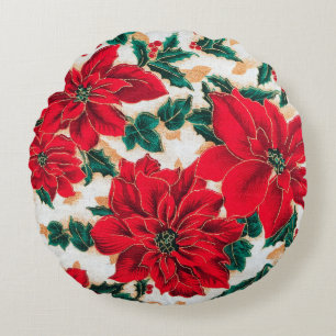 Fabulosas Poinsettias Rojas Almohada Redonda
