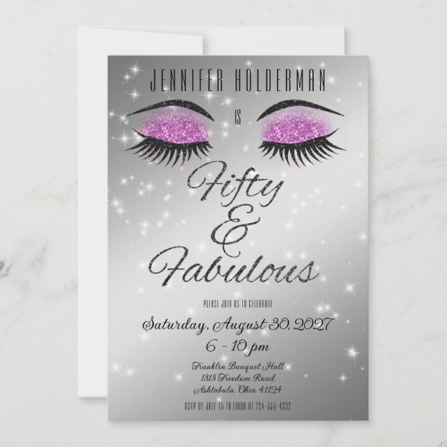 Fabuloso 50 Invitación a los ojos de glam negro de (Anverso)