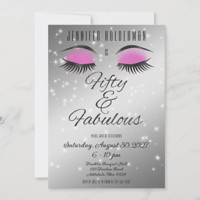 Fabuloso 50 Invitación a los ojos de glam rosado n (Anverso)