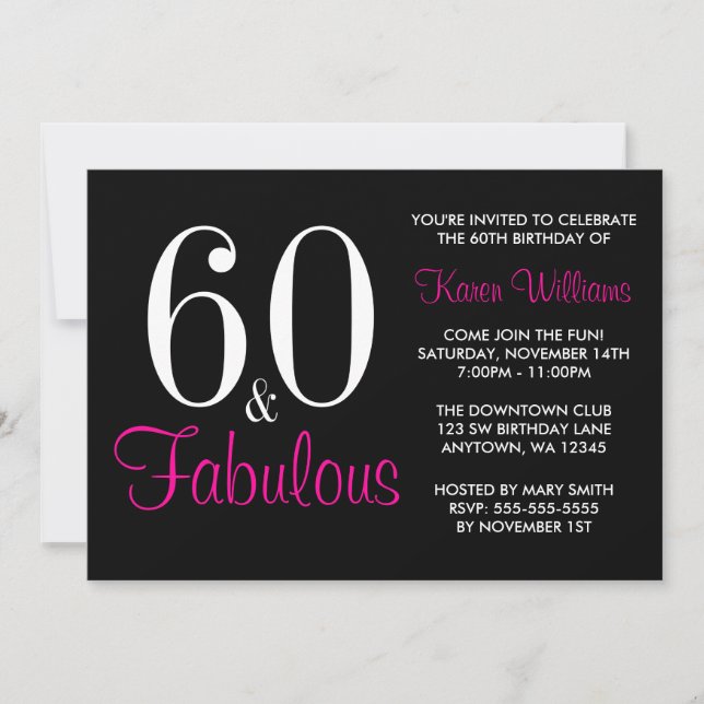 Fabuloso 60.ª Invitación a la fiesta de cumpleaños (Anverso)