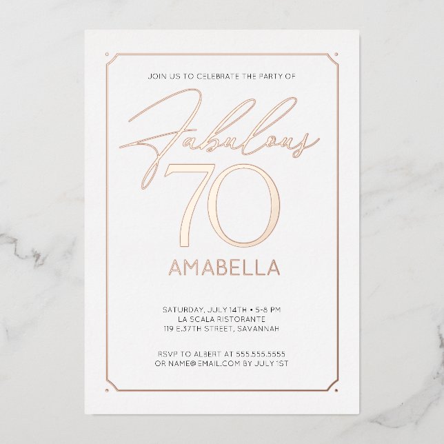 Fabuloso 70 Elegante Invitación al Relieve metaliz (Anverso)