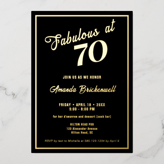 Fabuloso con 70 cumpleaños por invitación al Relie (Anverso)