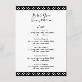 Fabuloso menú boda de polka en blanco y negro