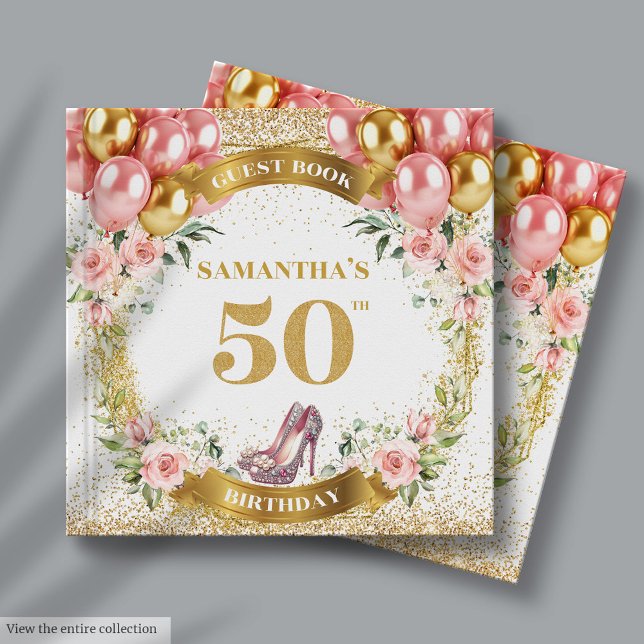 Fabuloso Purpurina de Oro 50 cumpleaños libro de i (Fabulous Gold Glitter 50th Birthday Guest Book)