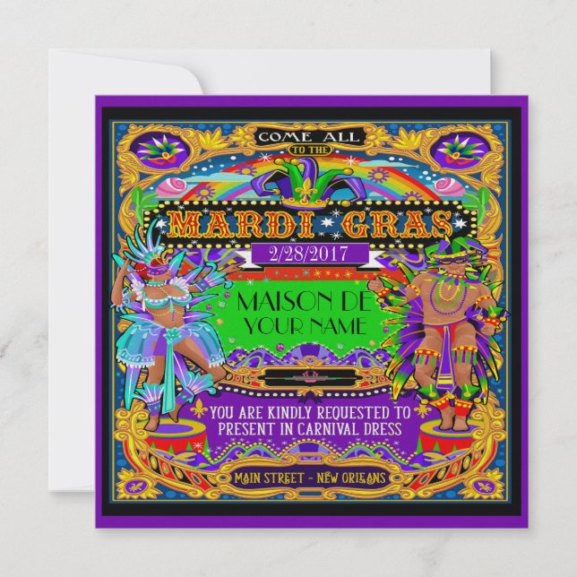 FABULOUS Invitación al Carnaval de Mardi Gras (Anverso)