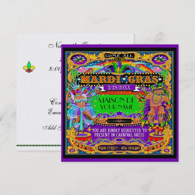 FABULOUS Invitación al Carnaval de Mardi Gras (Anverso / Reverso)